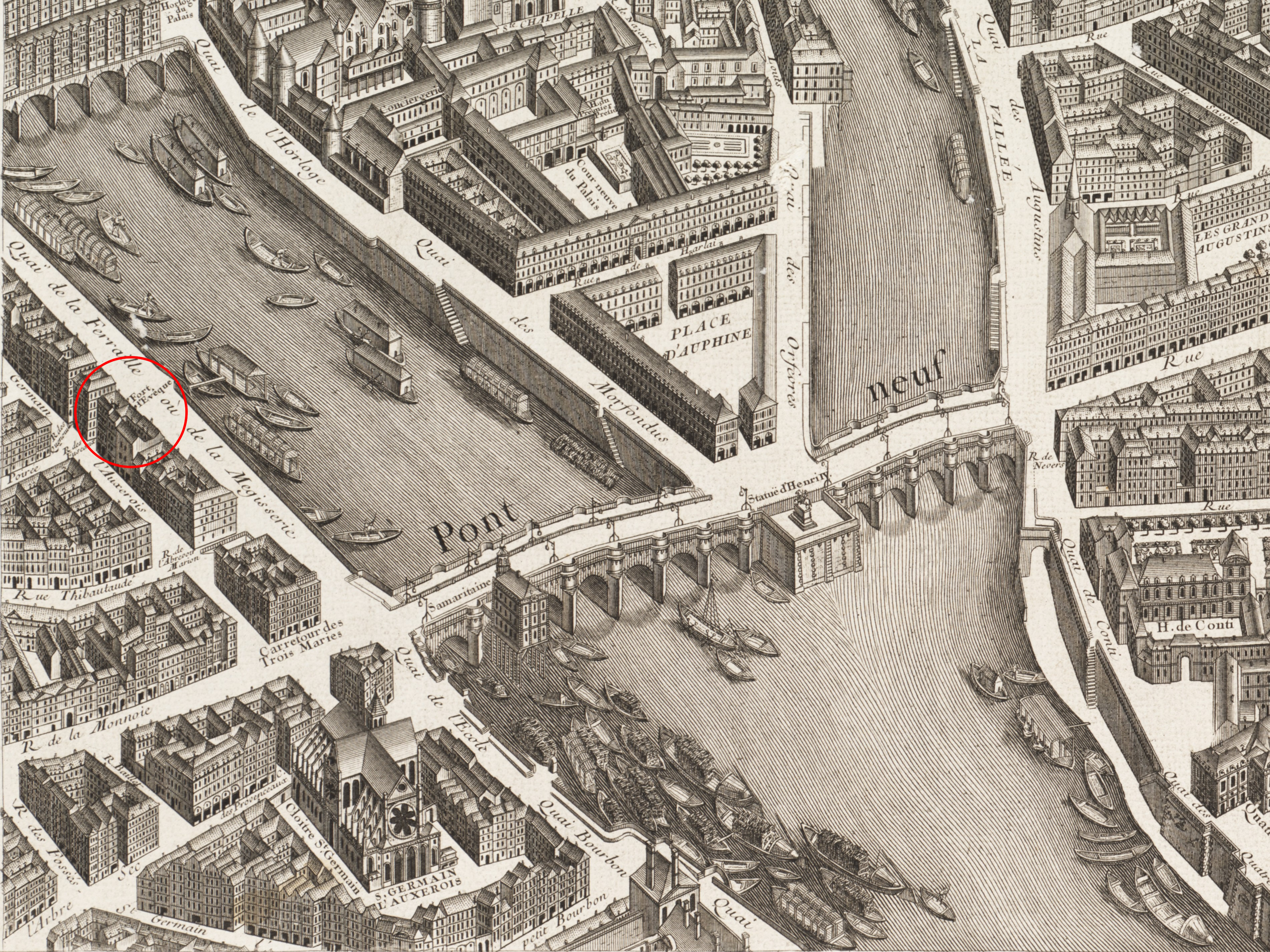 Fort Lévêque sur la plan de TurgotLa prison était située entre l'actuel no 19 de la rue Saint-Germain-L'Auxerrois et le no 16 du quai de la Mégisserie. Elle était très exigüe car elle n'avait que 35 mètres de profondeur sur 9 mètres de façade rue Saint-Germain-L'Auxerrois et moins sur le quai.