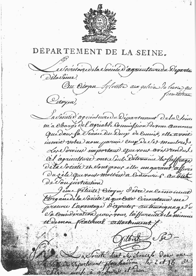 Lettre de réintégration de Augustin-François de Silvestre dans la La société d