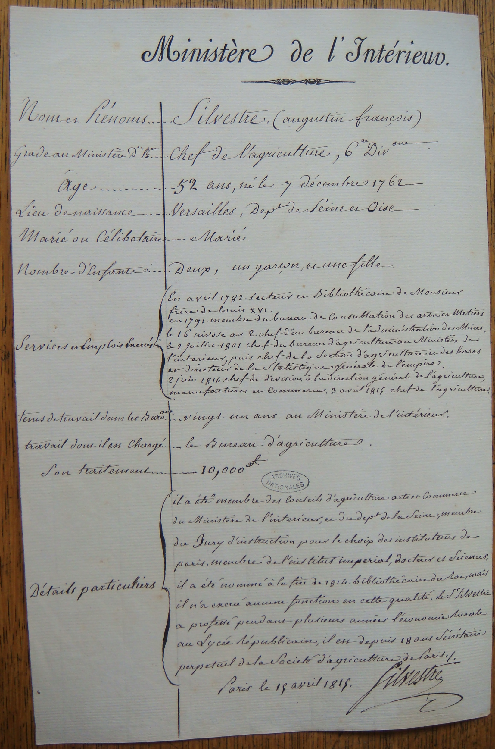 "CV" de Augustin-François - Document 1
