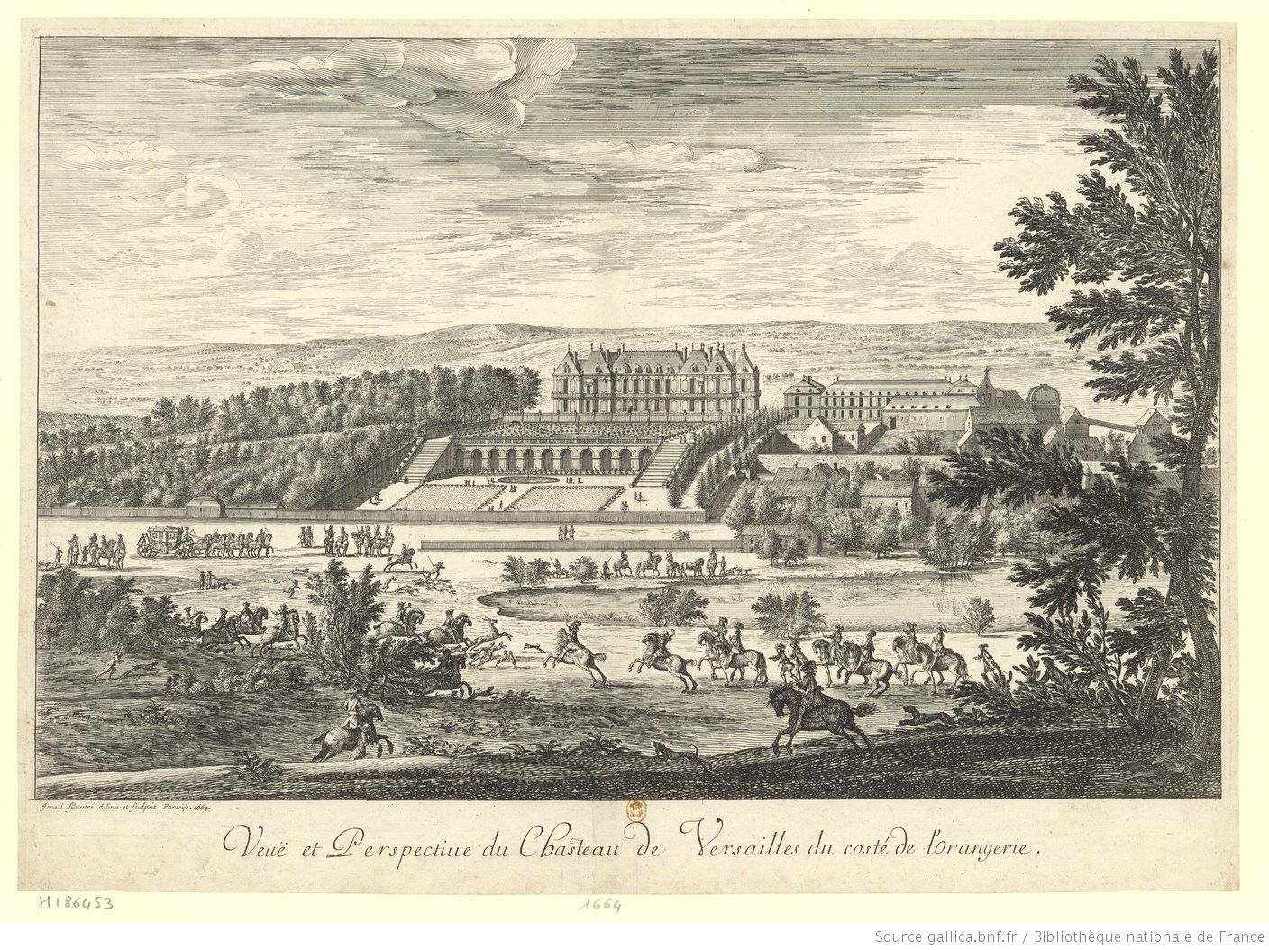 Israël Silvestre : Veuë et Perspective du Chasteau de Versaille du costé de l'Orangerie. (en 1664).