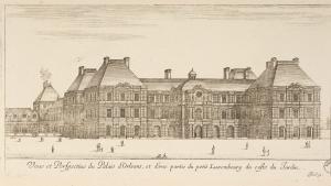 Veue et Perspective du Palais d'Orleans, et d'une partie du petit Luxembourg du costé du Jardin.