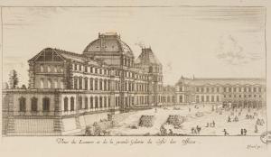 Veue du Louvre et de la grande Galerie du costé des Offices.