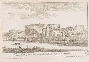 Veuë et Perspective d'une partie des Ville et Chasteau d'Avignon.