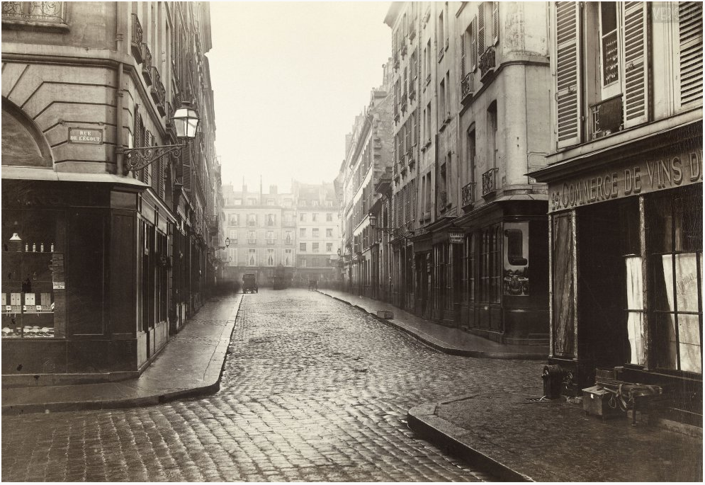 La rue Taranne vers 1866Photographie de Charles Marville.
