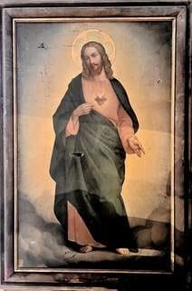 Le Sacré-Cœur de JésusÉglise de Jouy-le-Châtel - Sans repèreCe tableau très abimé porta en bas à gauche les armes de la famille et en bas à droite : 1874.