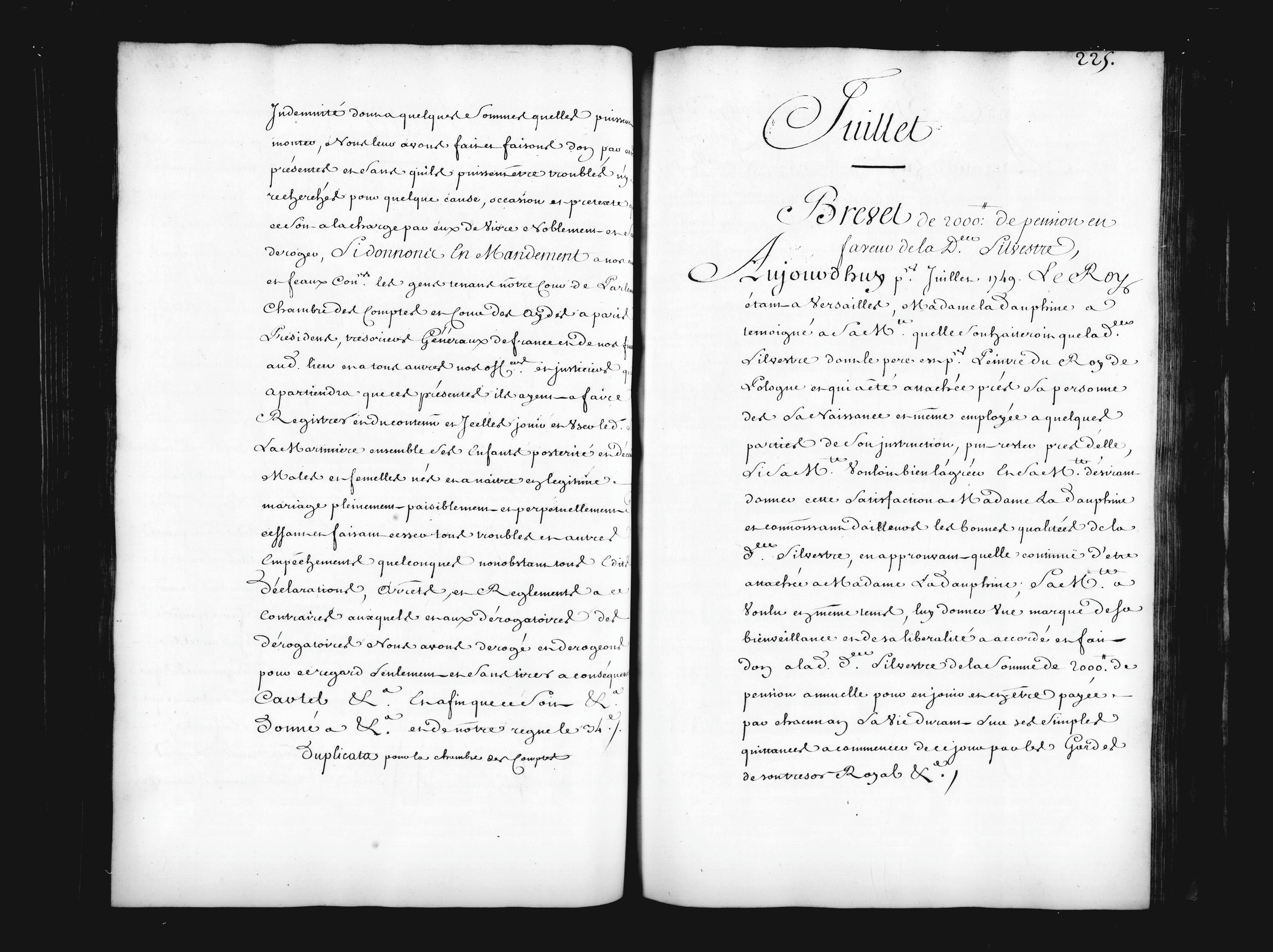 brevet accordant, à la demande de la Dauphine, 2000l. de pension a Marie de Silvestre fille du premier peintre du roi de Pologne - Document 1