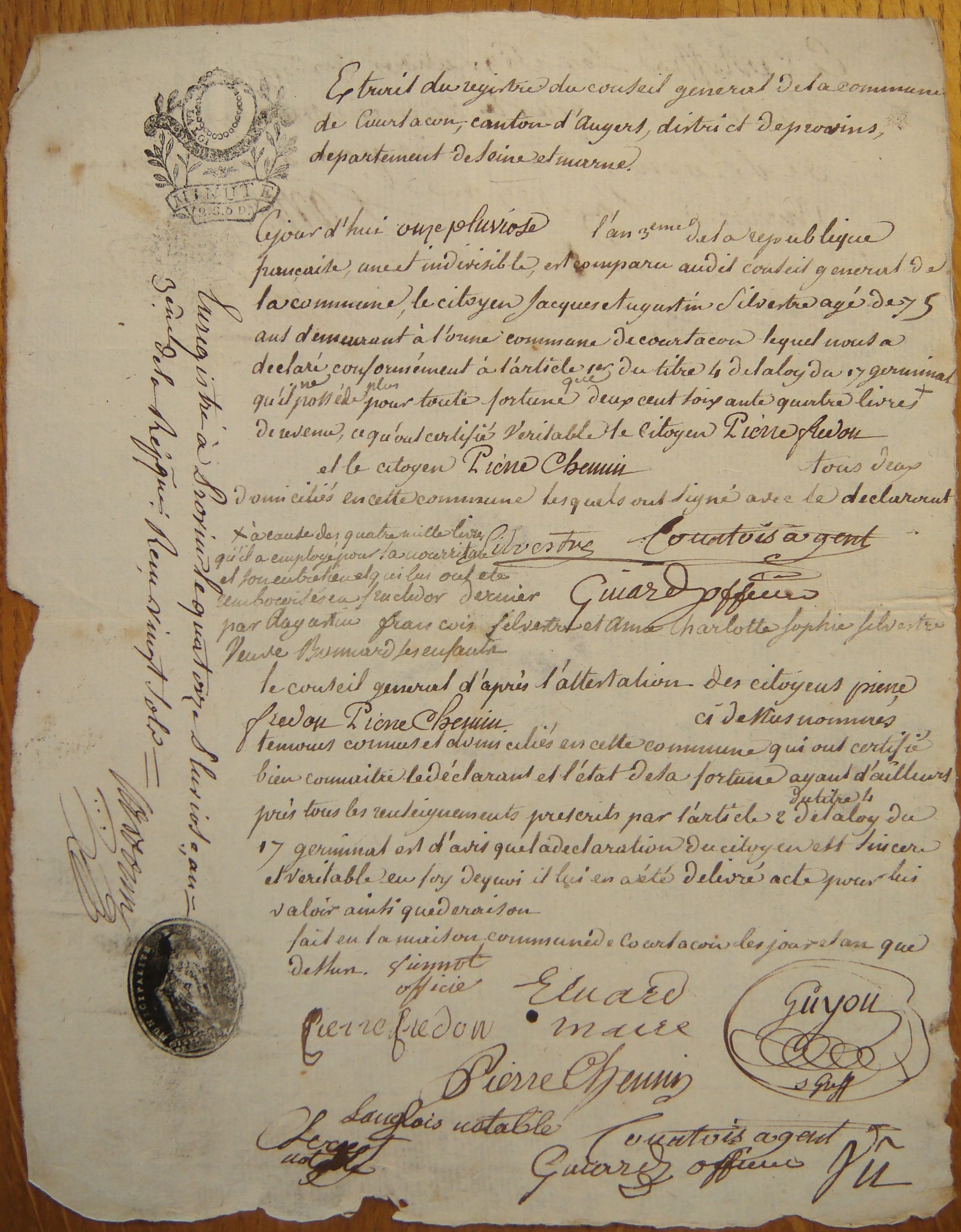 Déclaration de biens de Jacques-Augustin Silvestre - Document 1