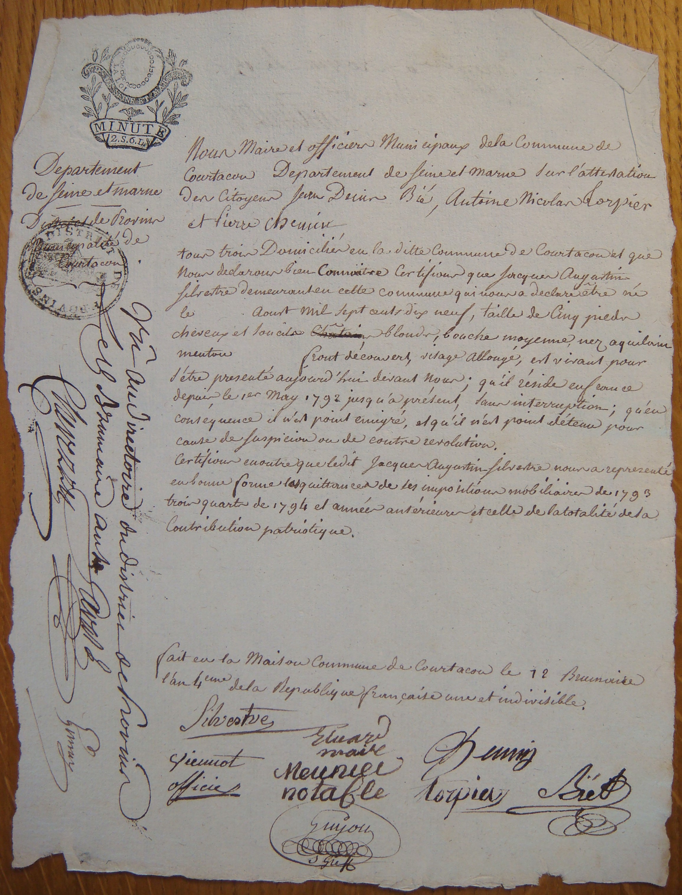 Certificat de non-émigration pour Jacques-Augustin de Silvestre - Document 1