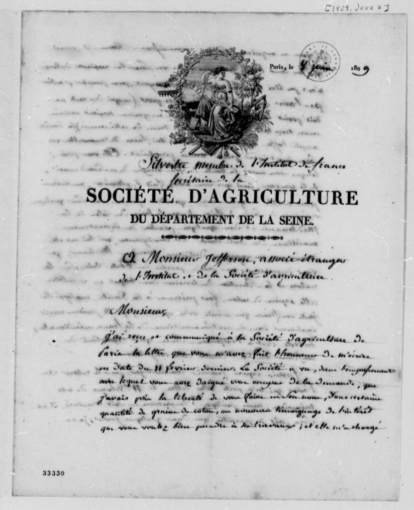 Lettre de Augustin-François de Silvestre à Thomas Jefferson - Page 1