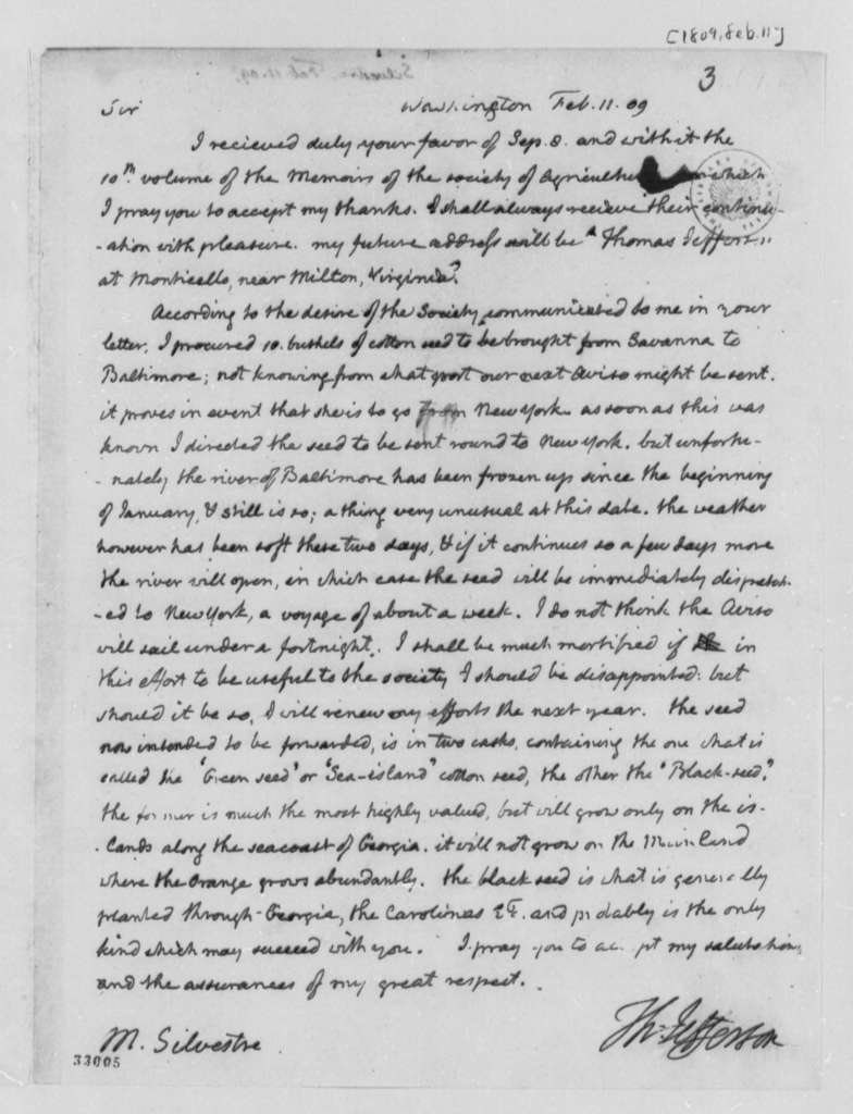 Lettre de Thomas Jefferson à Augustin François de Silvestre - Page 1