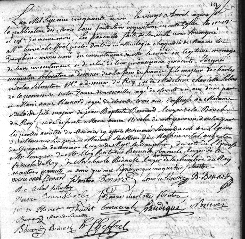 Mariage de Jacques-Augustin de Silvestre &  Anne Marie Besnard - Document 1