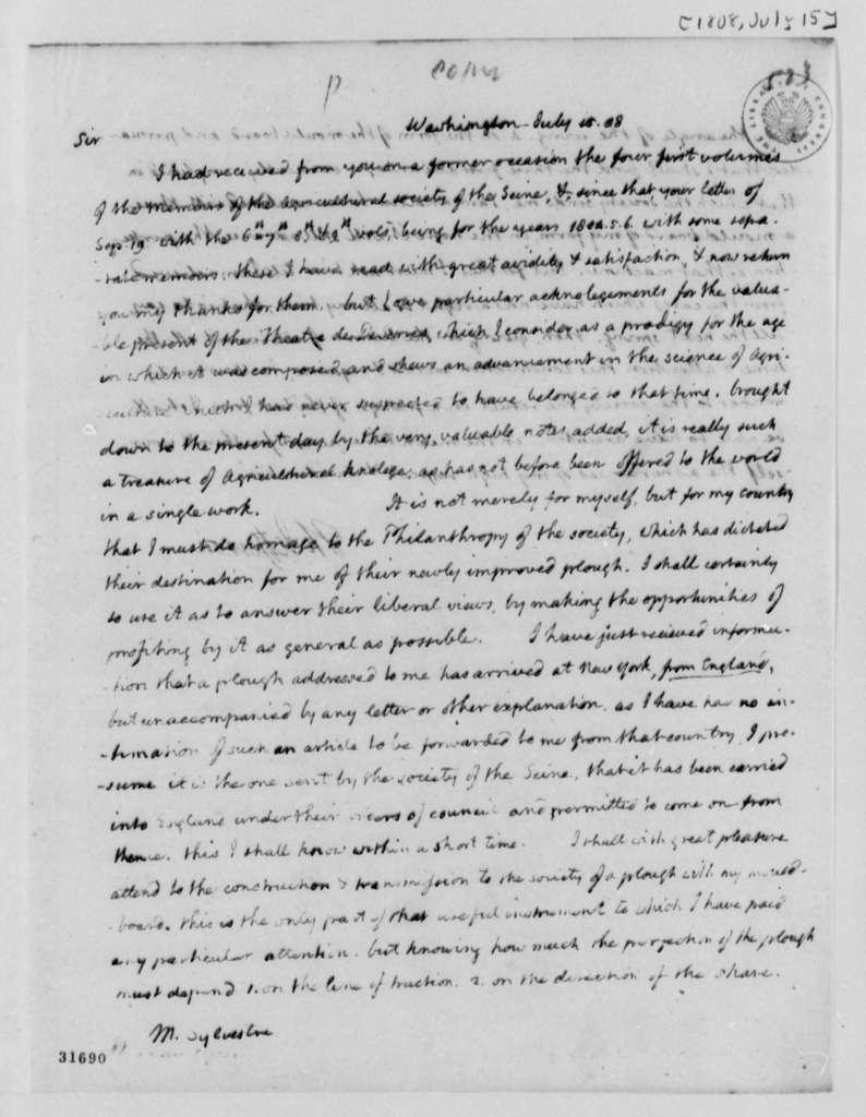 Lettre de Thomas Jefferson à Augustin François de Silvestre - Page 1