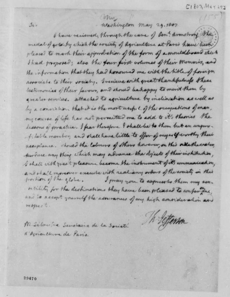 Lettre de Thomas Jefferson à Augustin François de Silvestre - Document 1