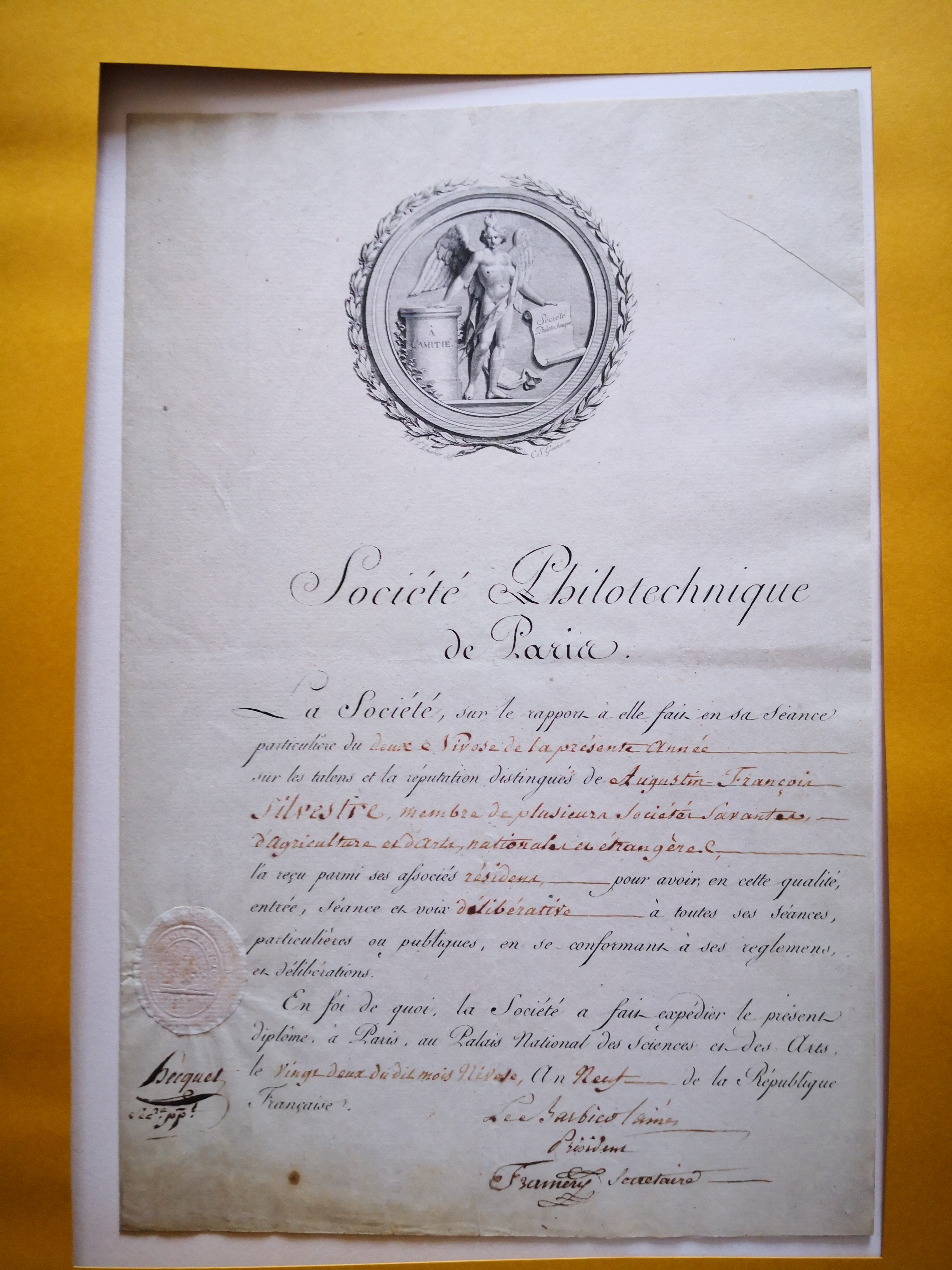  Réception de Augustin-François de Silvestre à la Société Philotechnique de Paris - Document 1