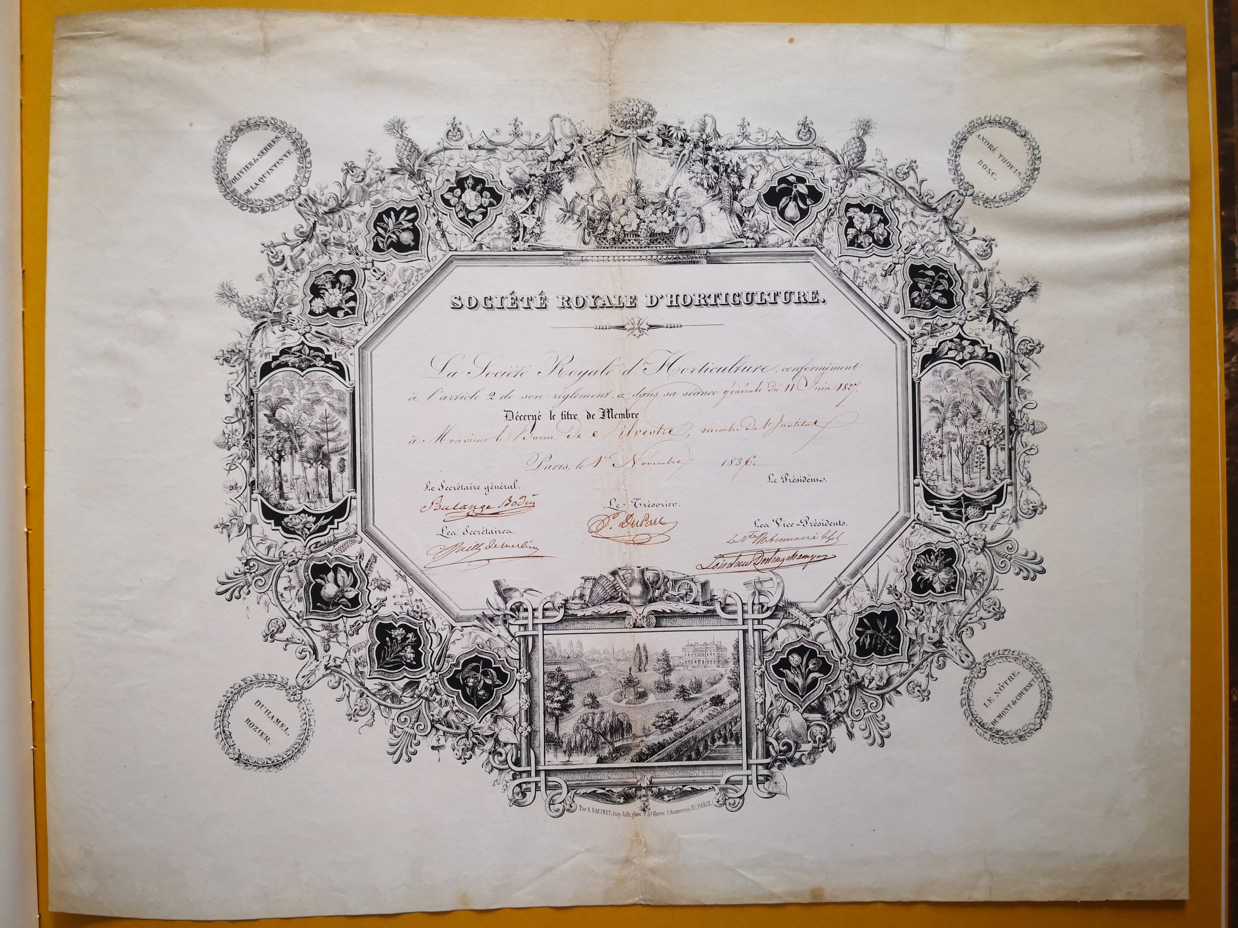 Diplôme de membre de la Société Royale d'Horticulture décerné à Augustin-François de Silvestre - Document 1
