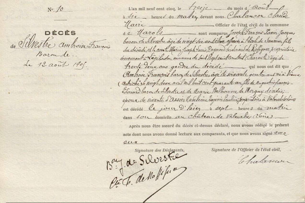  Acte de décès Franz de Silvestre - Document 1