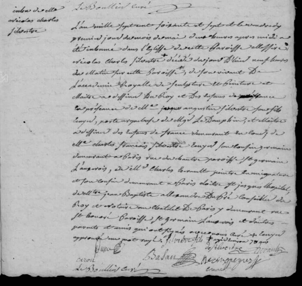 Inhumation de Nicolas Charles de Silvestre- Valenton - Document 1