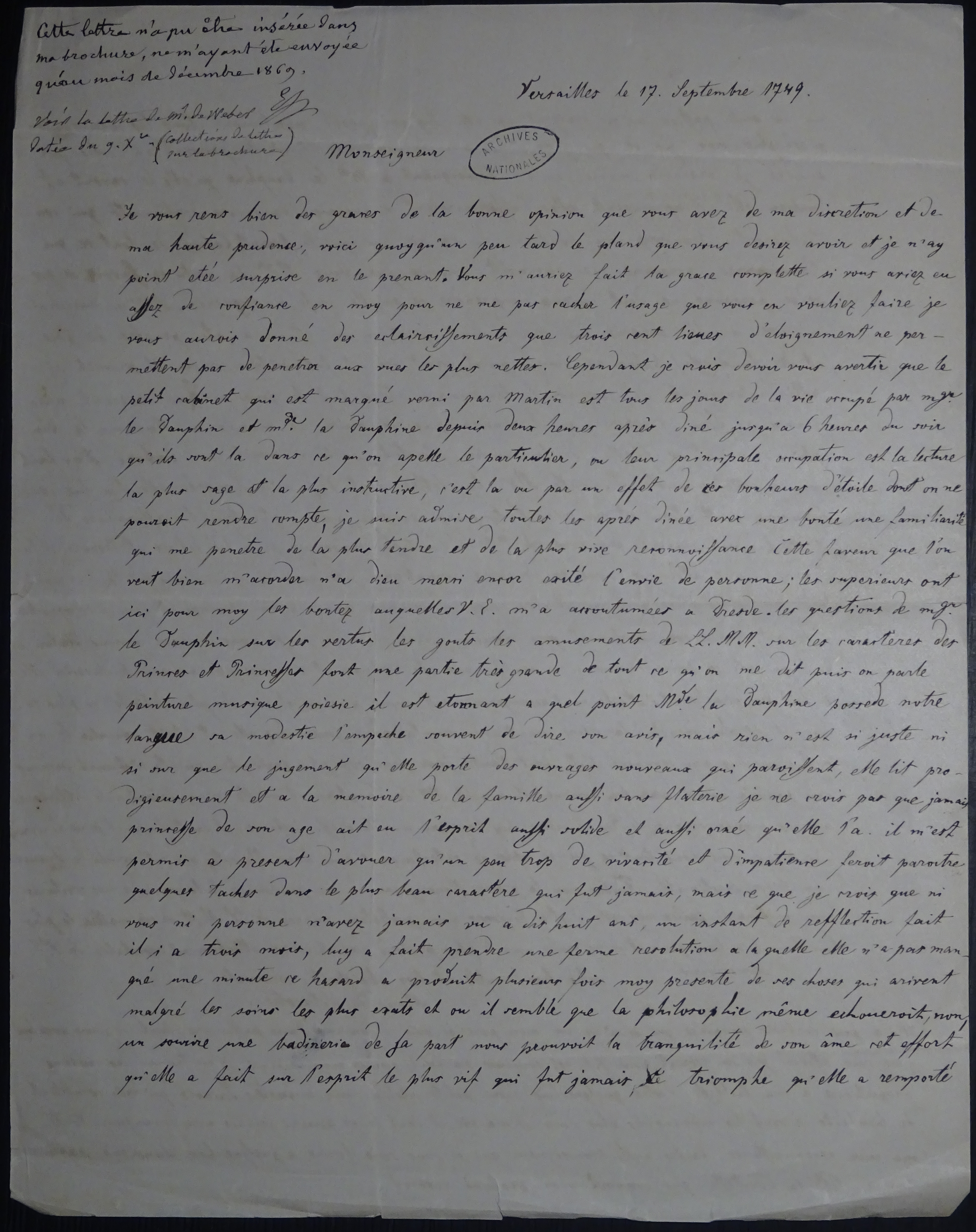  Lettre de Marie-Maximilienne de Silvestre au comte de Wackerbarth - Page 1