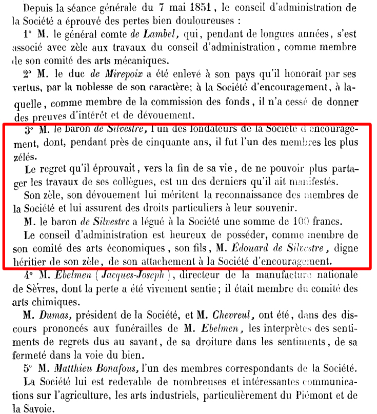  Nécrologie de Augustin François de Silvestre lu à la Société d'Encouragement pour l'Industrie Nationale - Document 1