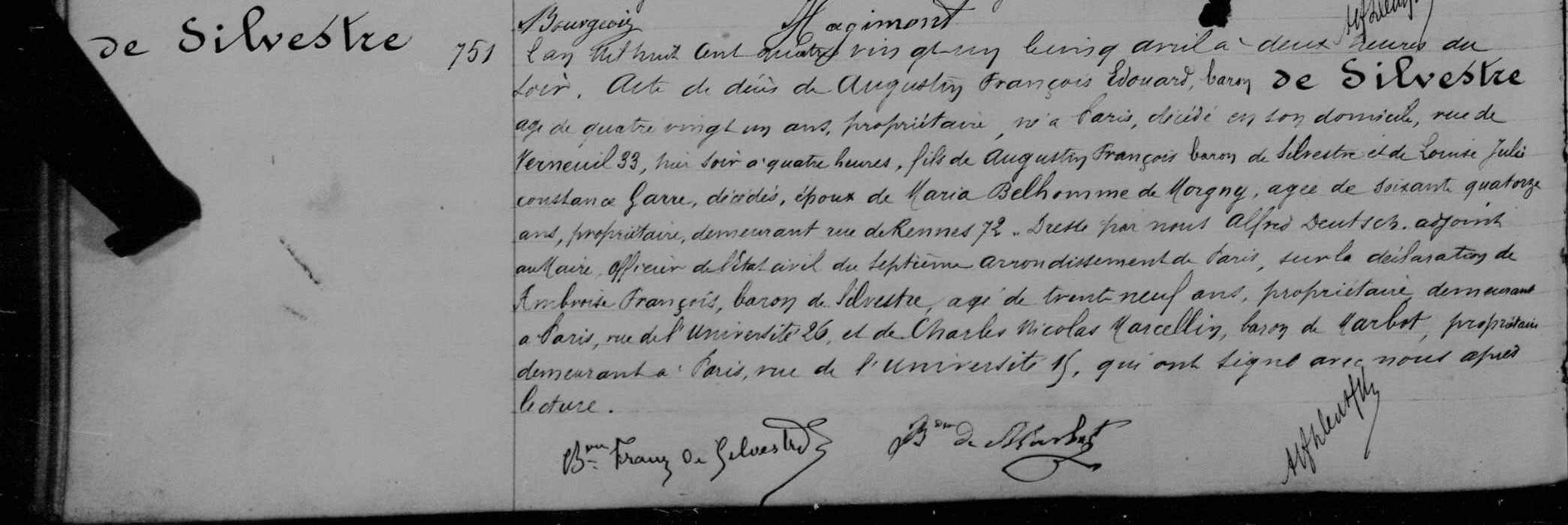  Acte de décès de Edouard de Silvestre - Document 1