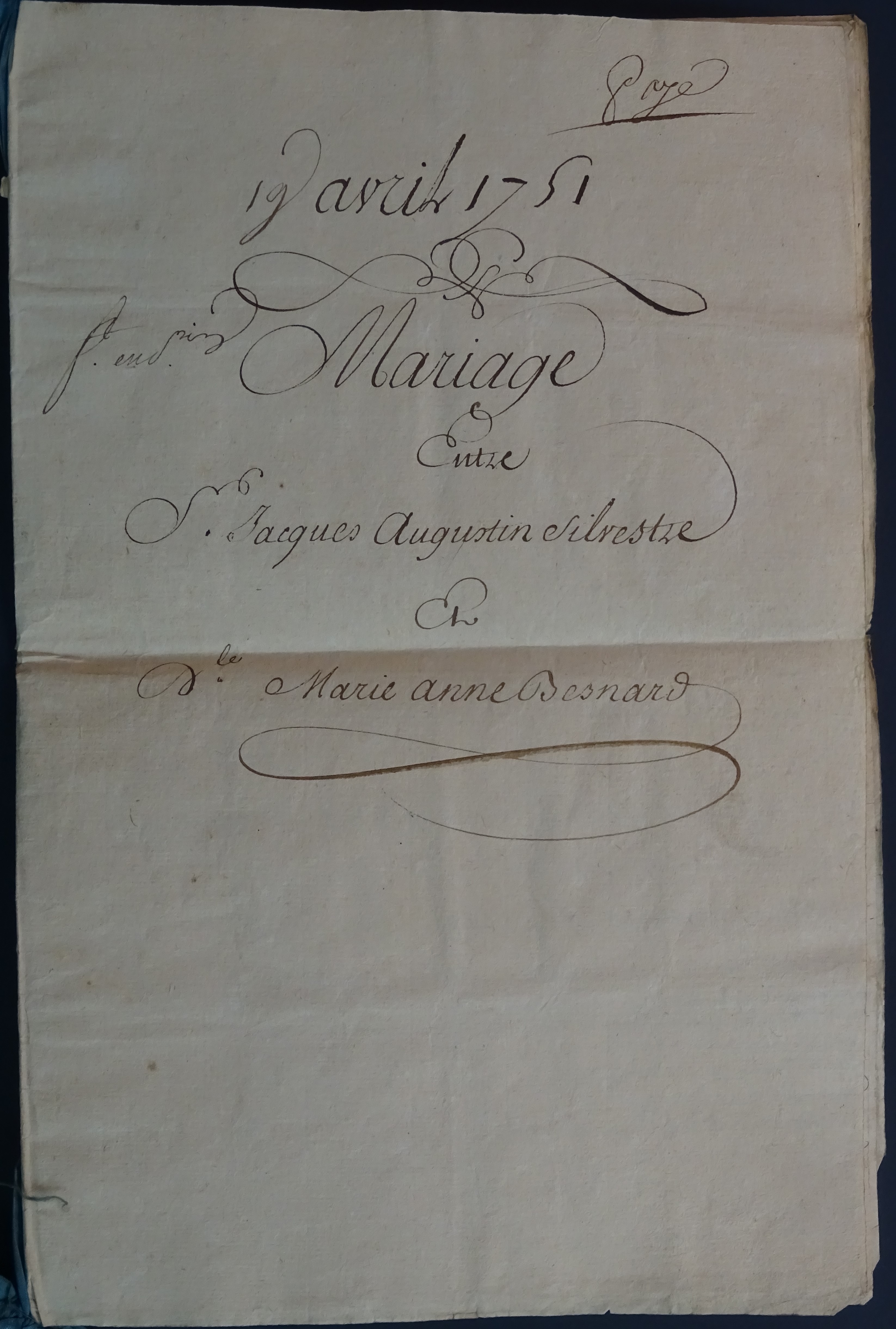  Contrat de mariage  Jacques-Augustin de Silvestre & Anne Marie Besnard - Couverture