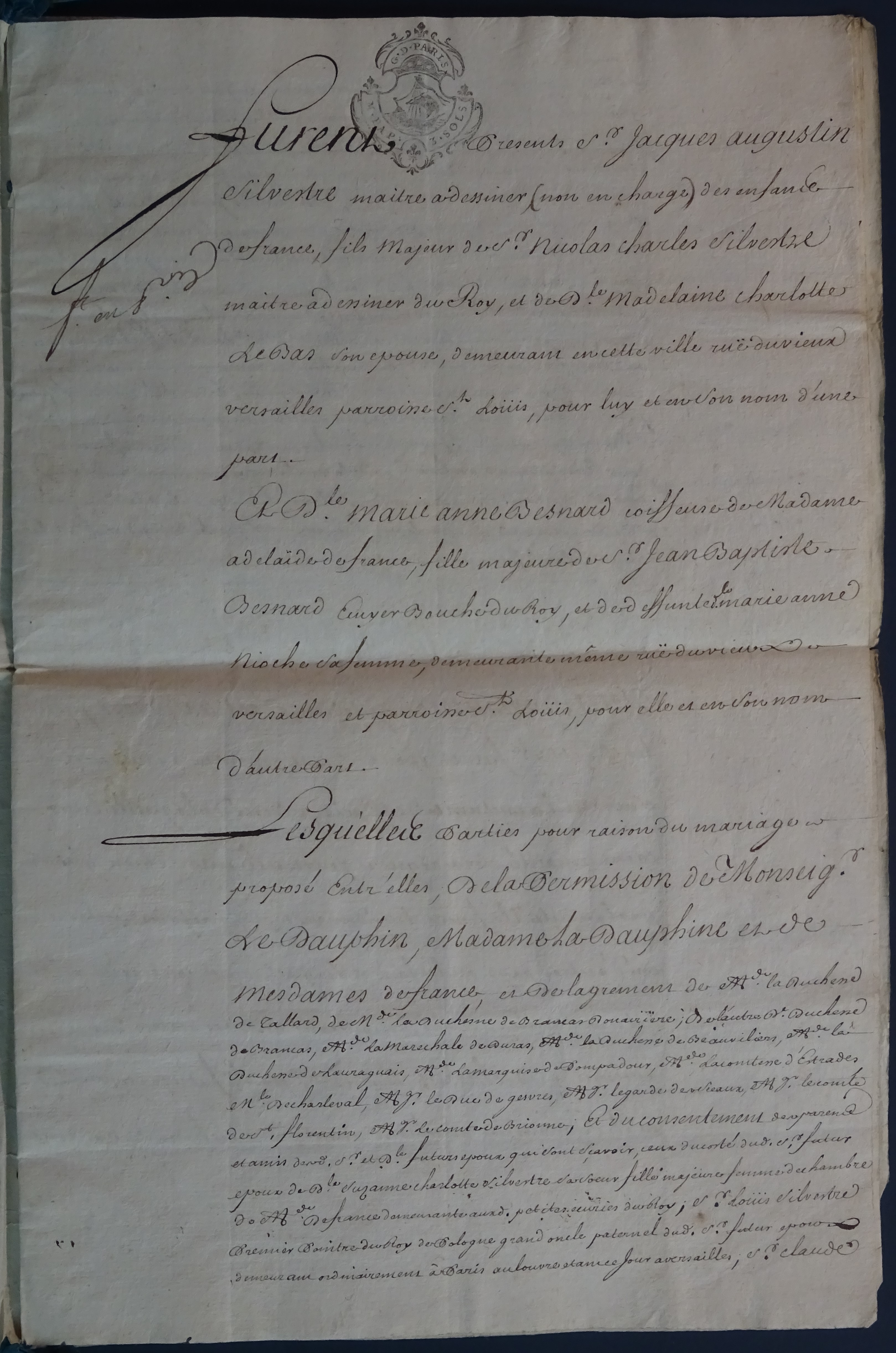  Contrat de mariage  Jacques-Augustin de Silvestre & Anne Marie Besnard - Page 1