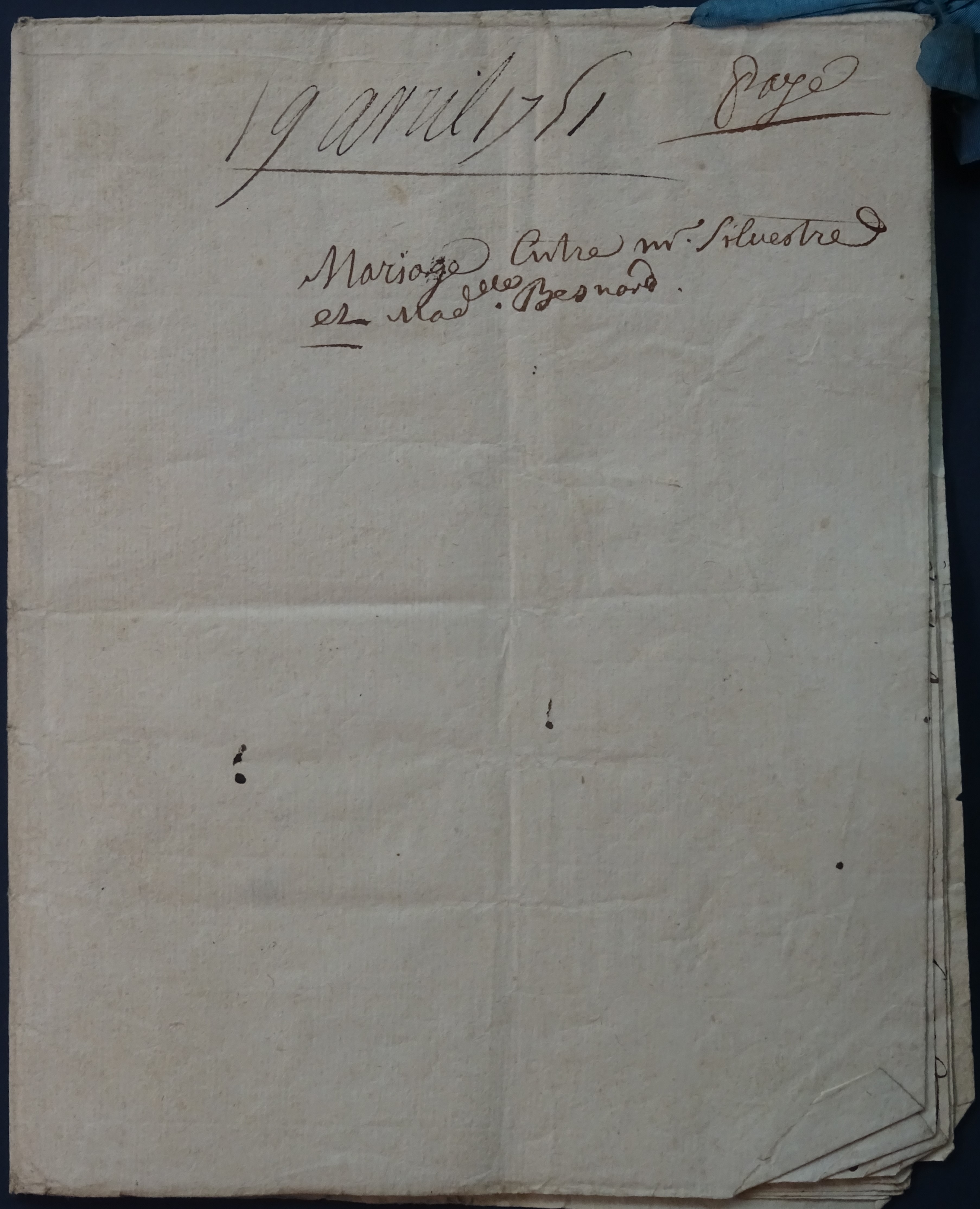 Contrat de mariage  Jacques-Augustin de Silvestre & Anne Marie Besnard - Dos