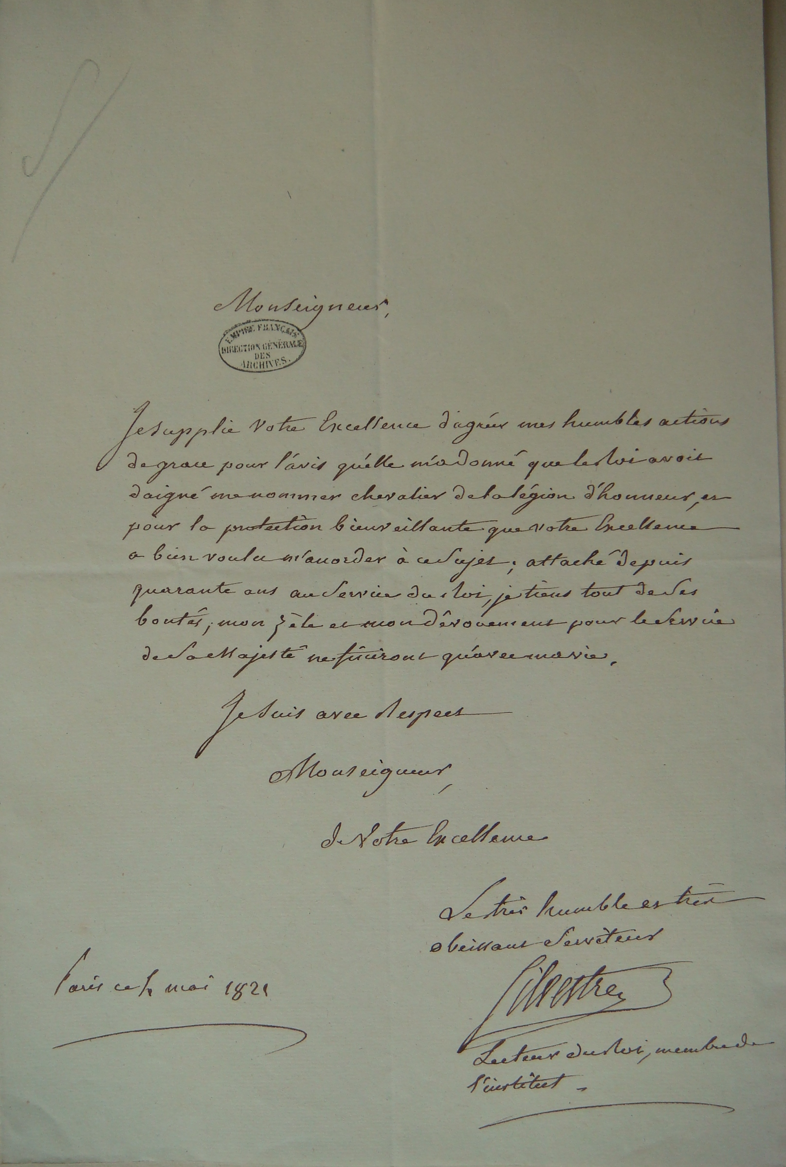 Remerciements de Augustin-François de Silvestreau duc d'Aumont après la Legion d'honneur  - Document 1