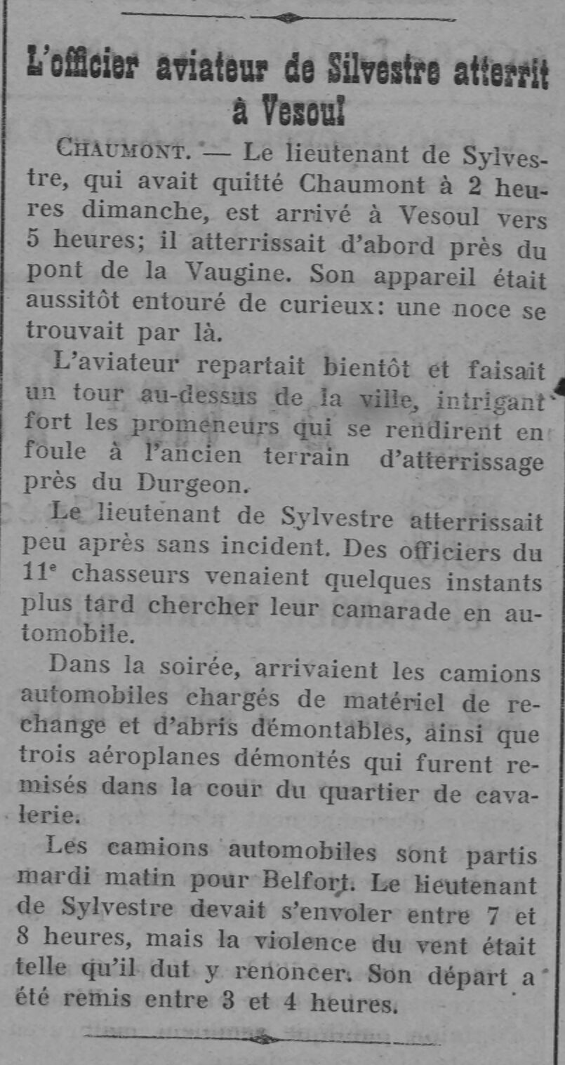  L’officier aviateur de Silvestre atterrit à Vesoul - Document 1