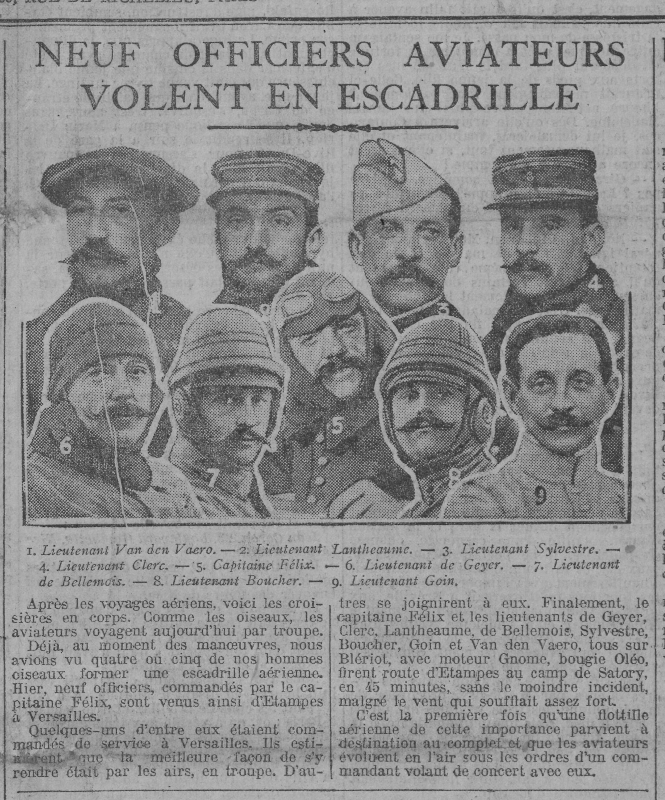 Neuf officiers aviateur volent en escadrille - Article
