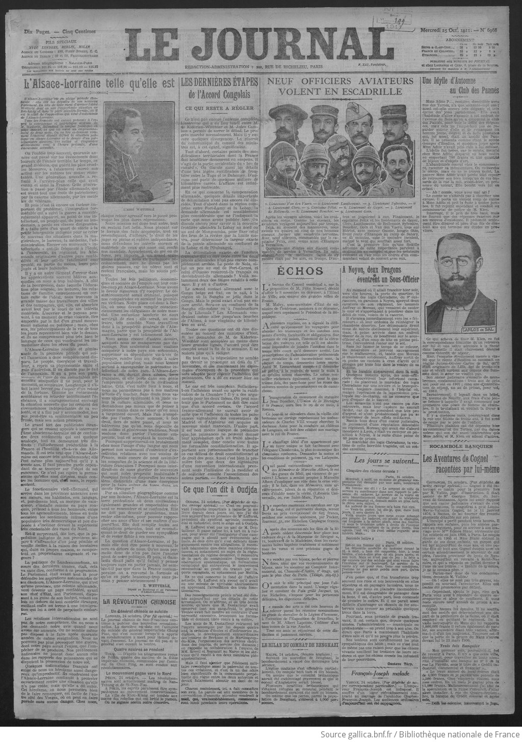 Neuf officiers aviateur volent en escadrille - Une du Journal