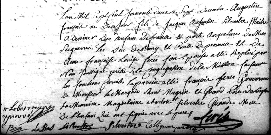 Naissance de Augustin-François de Silvestre - Document 1