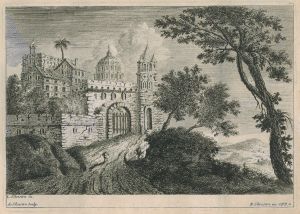 Ville fortifièe à la porte barrée d'une herse par Louis Silvestre - Alexandre Silvestre - Charles-François Silvestre
