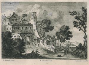 Village au bord d'une rivière avec un pont par Louis Silvestre - Alexandre Silvestre - Charles-François Silvestre