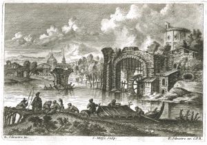 Moulin à eau et ruines d'un pont par Louis Silvestre - Charles-François Silvestre