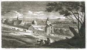 Village à flanc de coteau et dessinateurCharles-François Silvestre