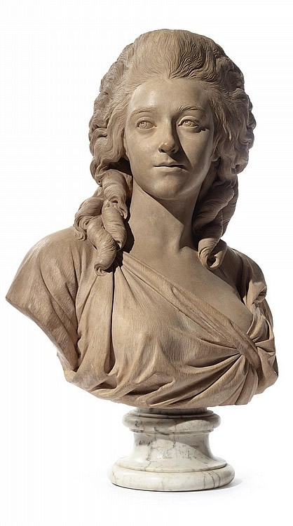 Buste de Anne-Charlotte de Silvestre, épouse Bonnard par Augustin Pajou vu de face. H: 695 mm