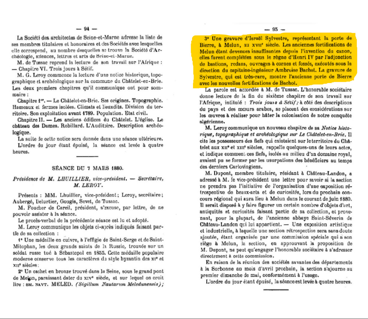 bulletin de la Société d’archéologie, sciences, lettres et arts de Seine-et-Marne, séance du 7 mars 1880