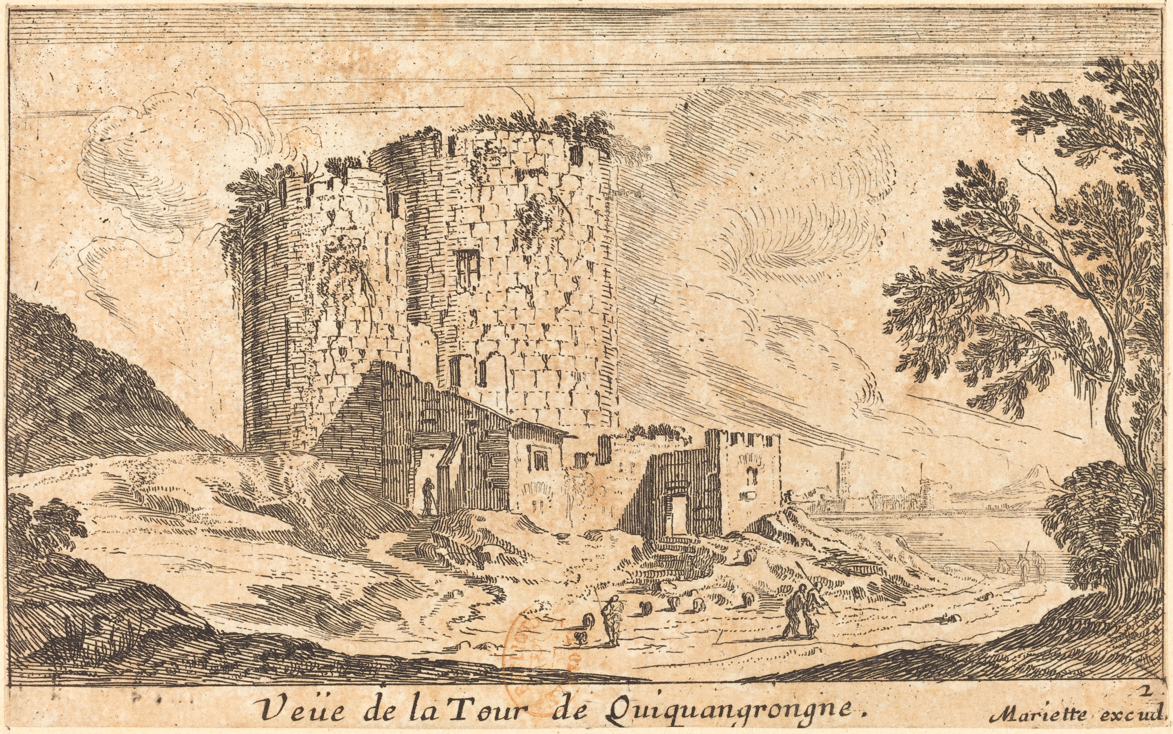 Israël Silvestre : Veüe de la Tour de Quiquangrongne. (Cette tour était près de Bourbon l'Archambault.)