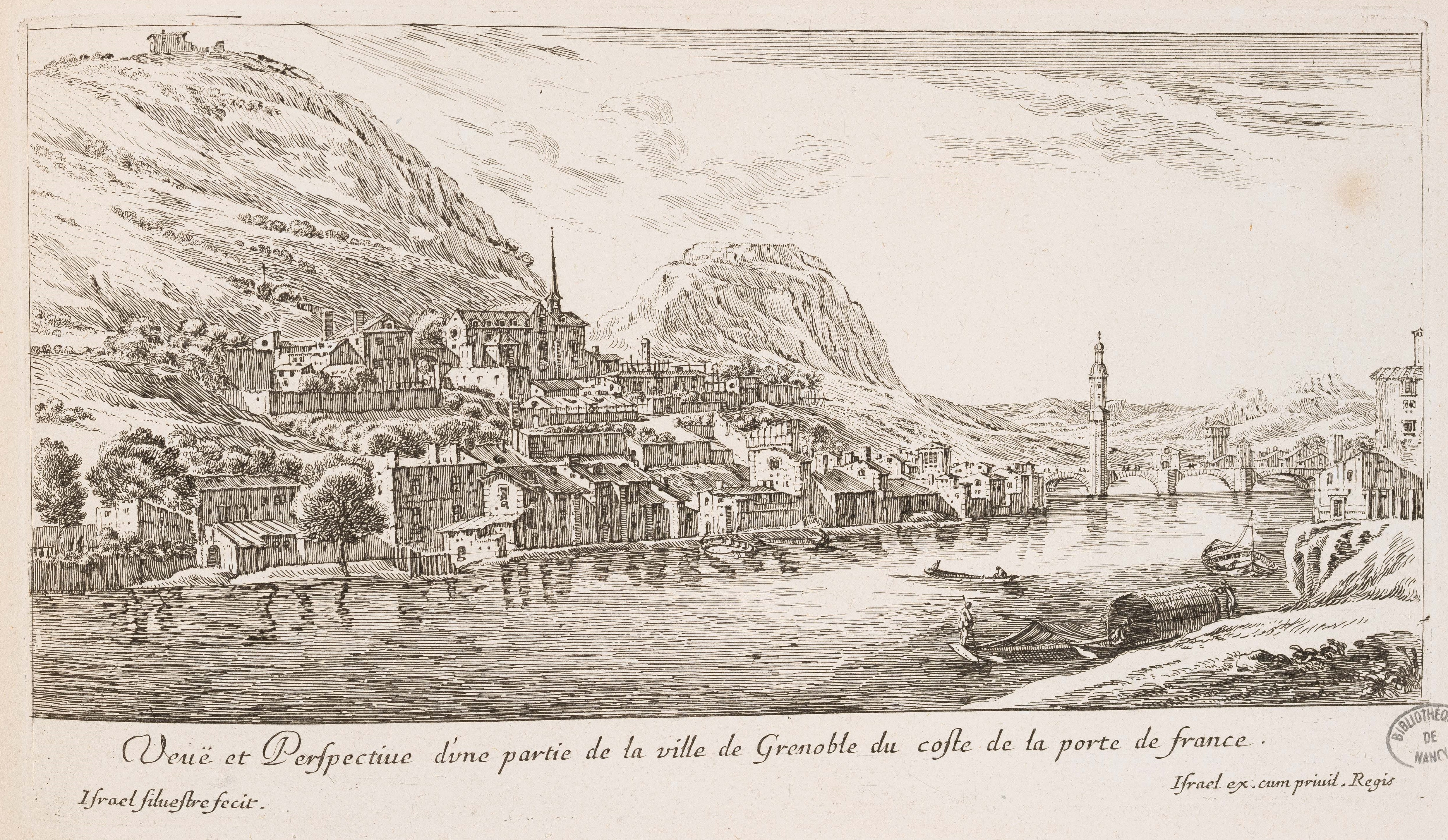 Israël Silvestre : Veuë et Perspectiue d'une partie de la ville de Grenoble du coste de la porte de france.
