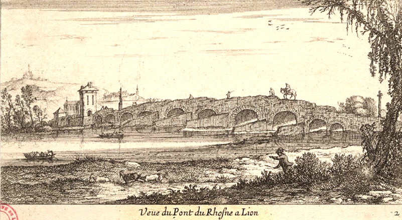 Israël Silvestre : Veue du Pont du Rhosne a Lion.