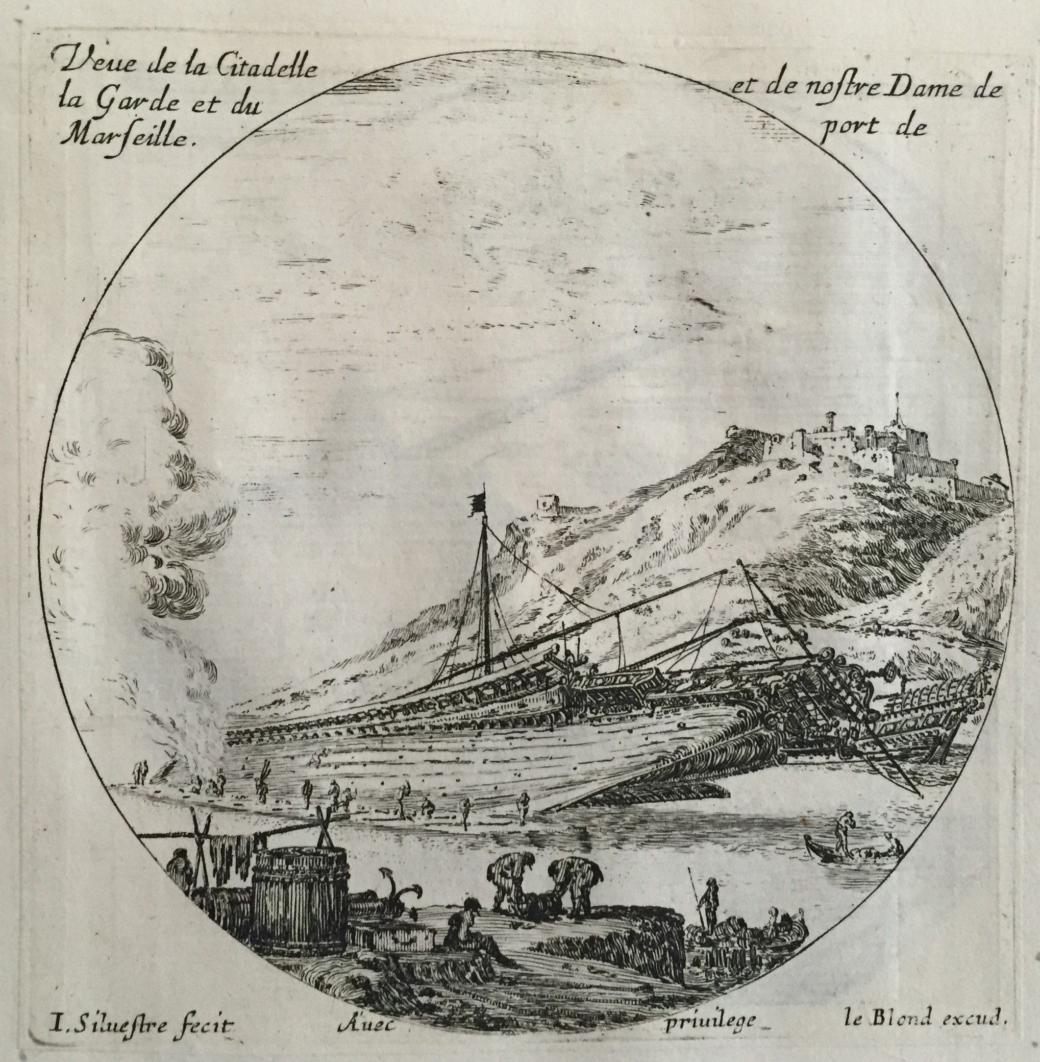 Israël Silvestre : Veue de la Citadelle et de nostre Dame de la Garde et du port de Marseille.