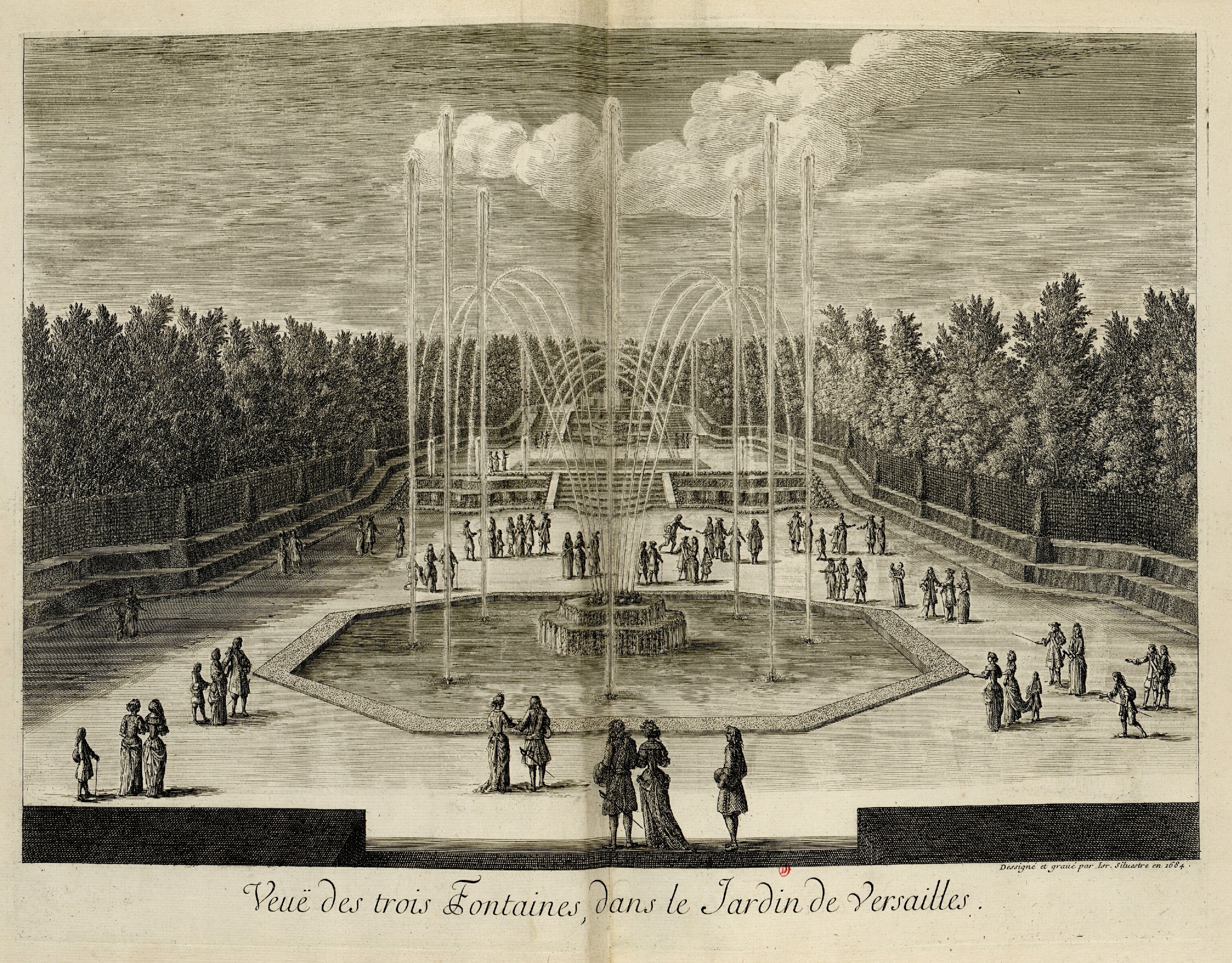 Israël Silvestre : Veuë des trois Fontaines, dans le Jardin de Versailles.
