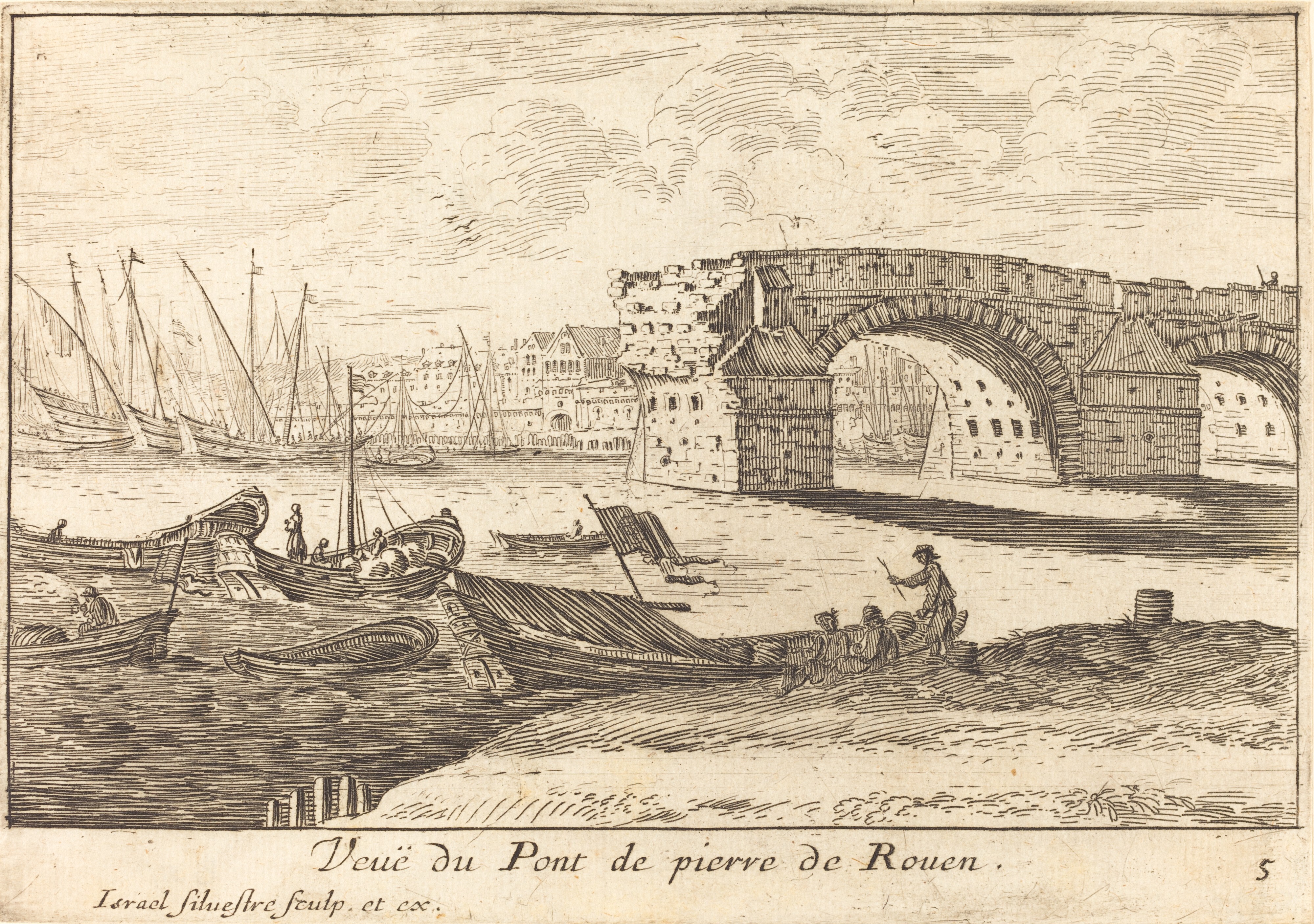 Israël Silvestre : Veuë du Pont de pierre de Rouen.