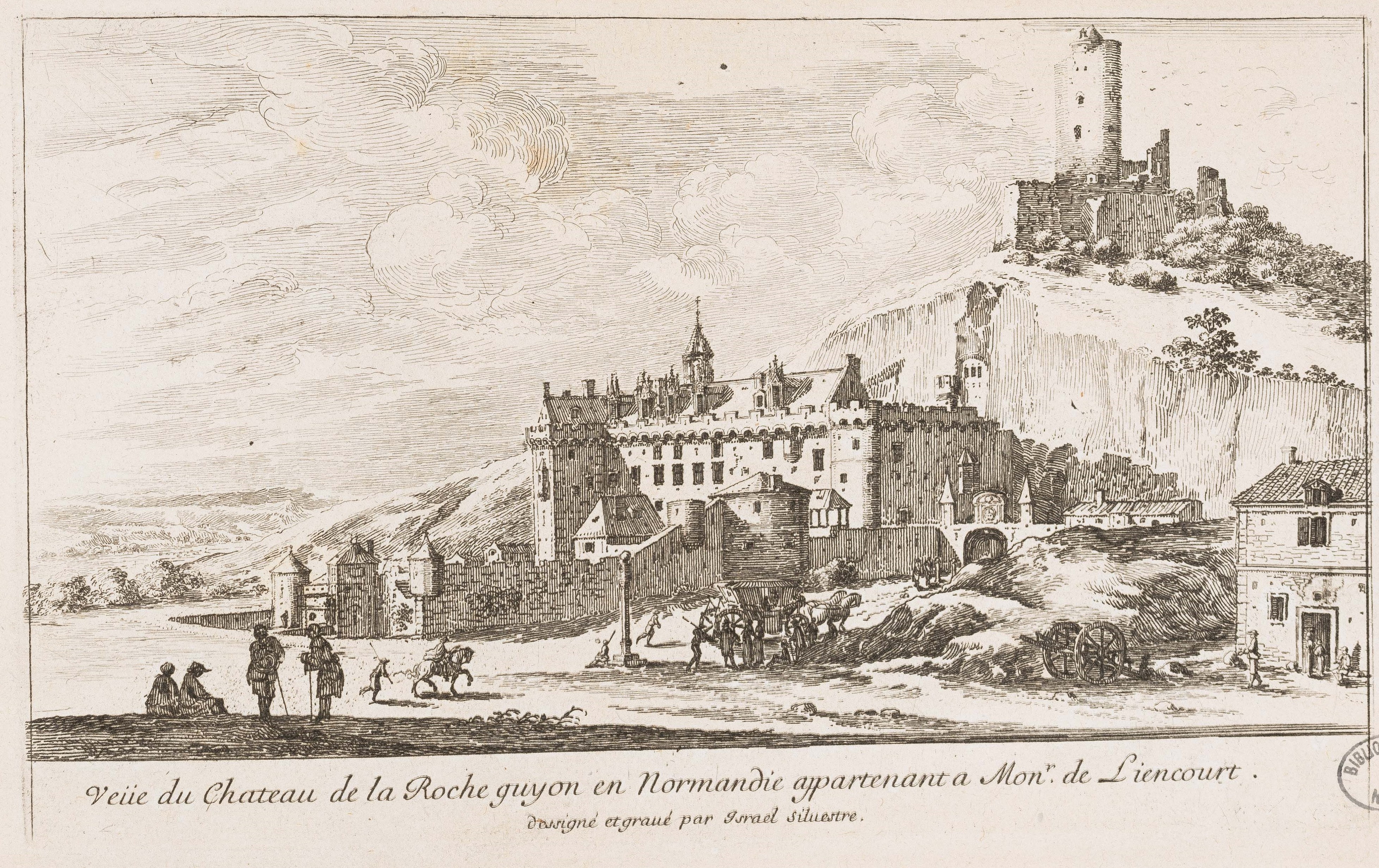Israël Silvestre : Veüe du Chateau de la Roche guyon en Normandie appartenant a Monr. de Liencourt.