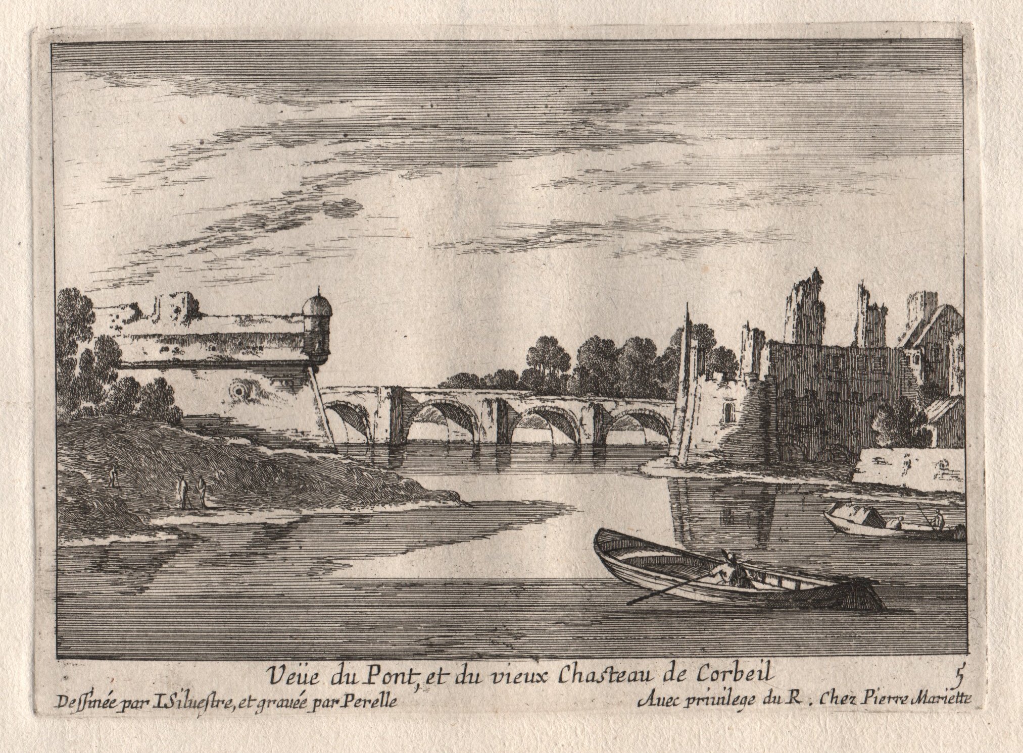 Israël Silvestre : Veüe du Pont, et du vieux Chasteau de Corbeil