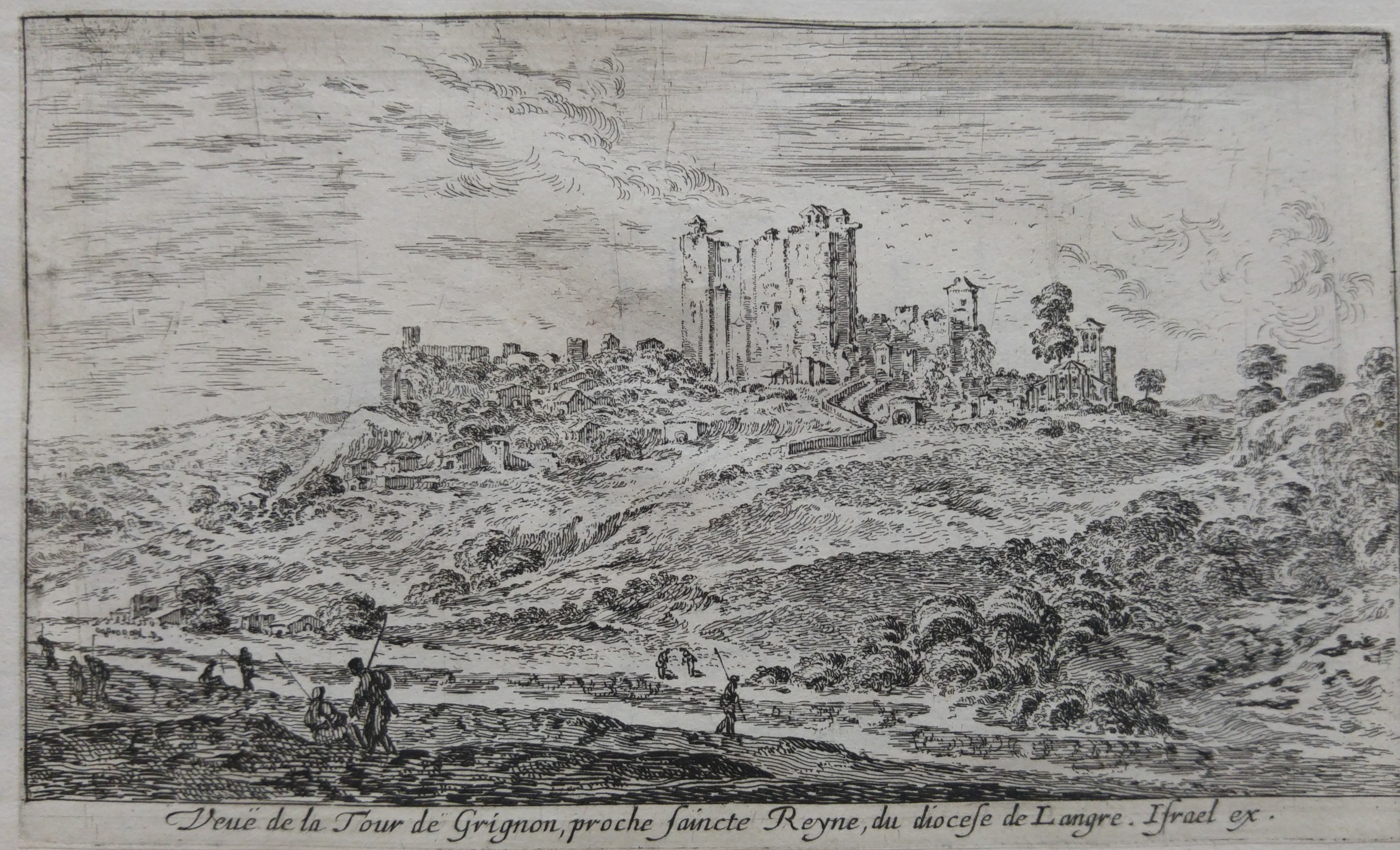 Israël Silvestre : Veuë de la Tour de Grignon, proche saincte Reyne, du diocese de Langre.