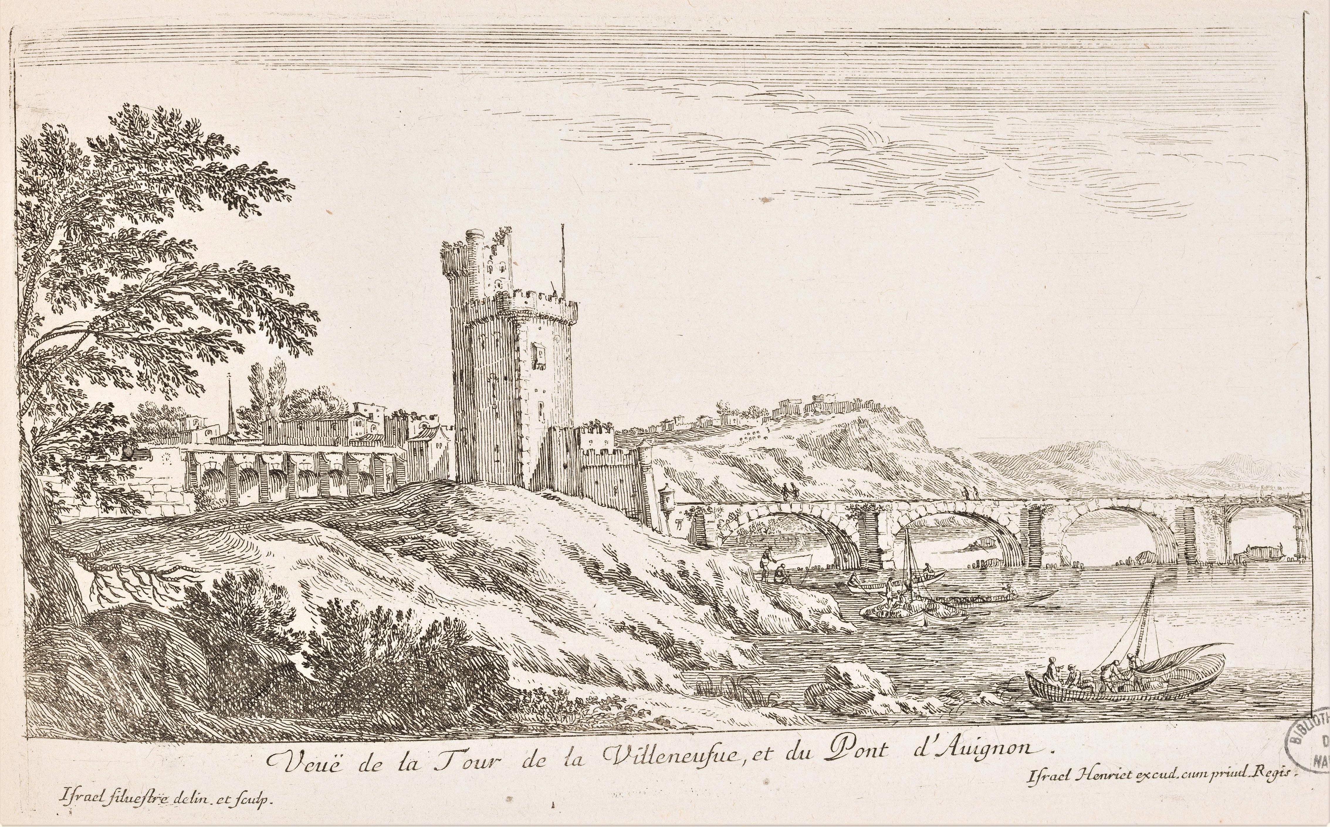 Israël Silvestre : Veuë de la Tour de la Villeneufue, et du Pont d'Avignon.