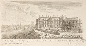 Veuë et Perspectiue de la Maison appartenant a Madame de Bretonuilliers du costé du Jardin dans l'isle Nostre Dame