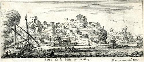 Veue de la Ville de Mellazo (En Sicile.)
